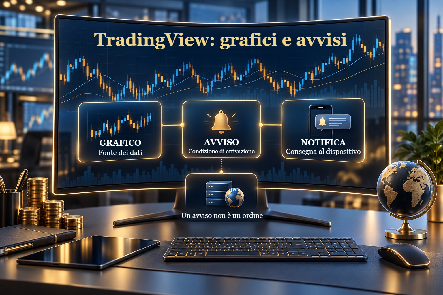Illustrazione concettuale: grafico e avviso, due compiti diversi