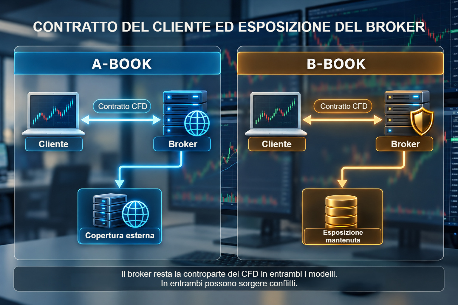 Contratto CFD del cliente con il broker e gestione separata dell’esposizione del broker.
