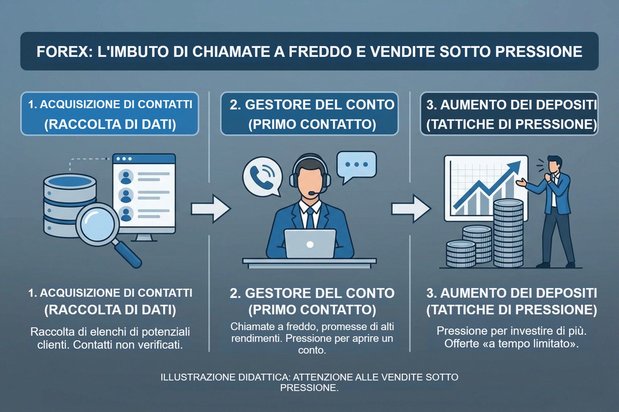 Contatto indesiderato, pressione e richiesta di aumentare il deposito