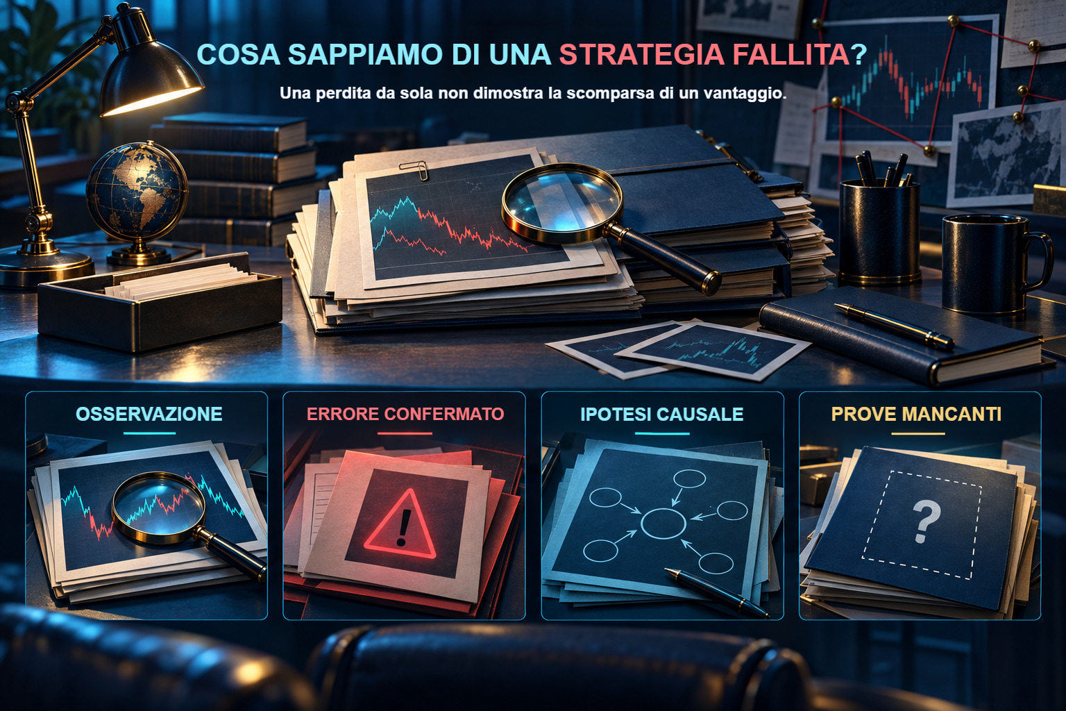 Uno spazio per l'analisi a posteriori di una strategia: dati, esecuzione, costi e incertezza.