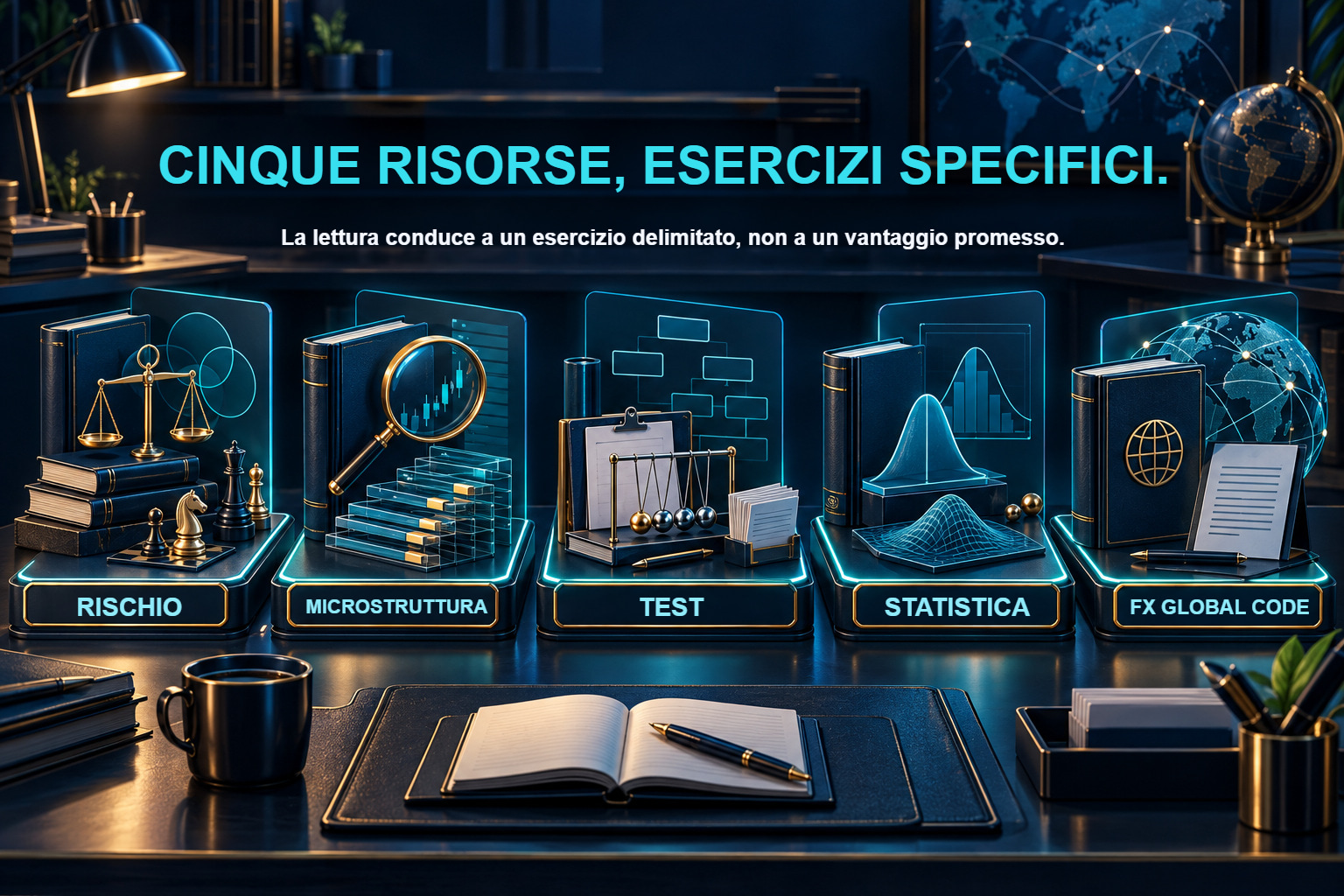 Una biblioteca di risorse selezionate con una scheda di domanda, esercizio e limiti dell'inferenza.