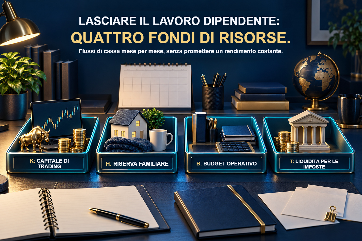 Un piano di transizione lavorativa con capitale K e riserve H, B e T separati.