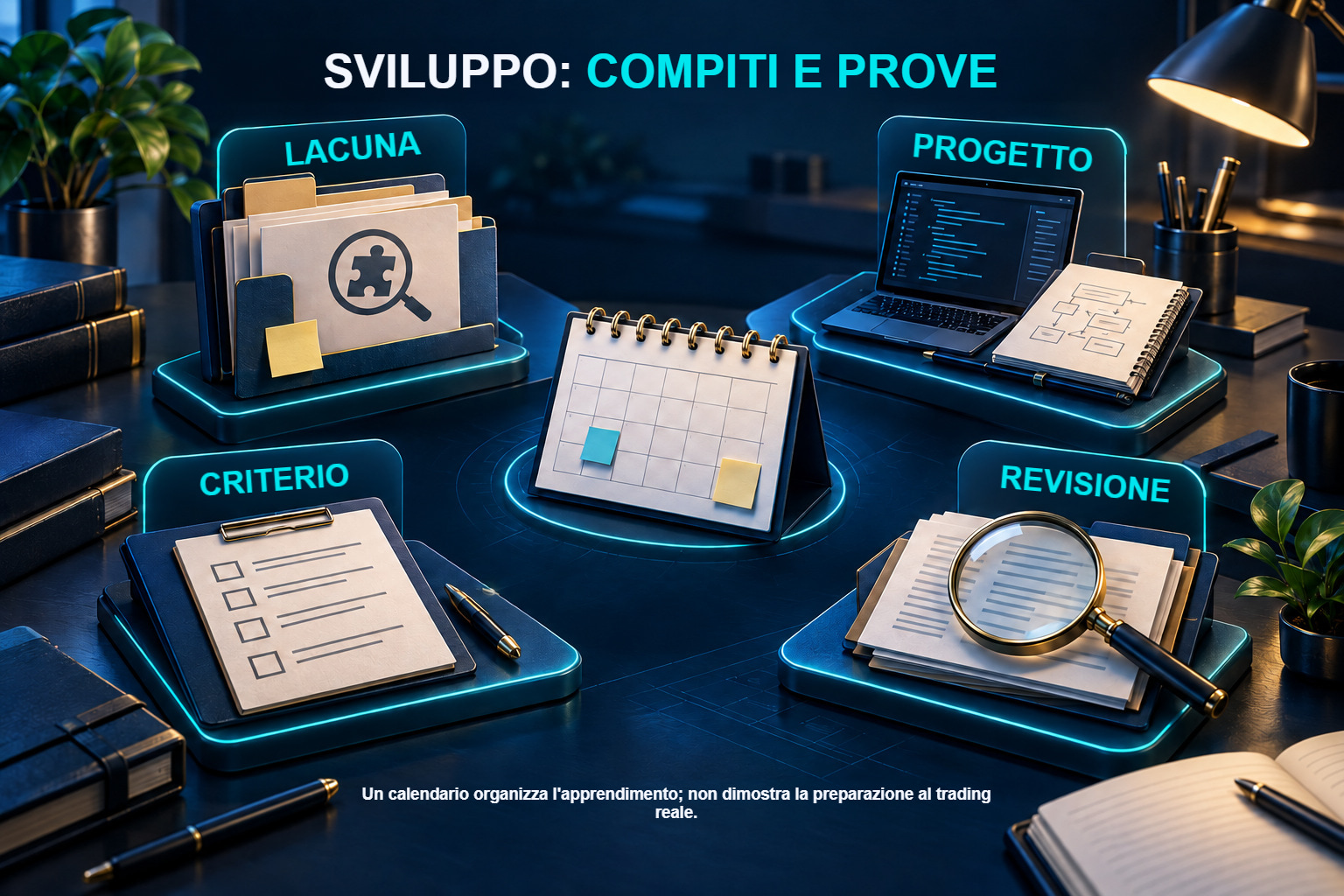 Una scheda di compito e verifiche dei progressi; lo sviluppo non richiede di fare trading.