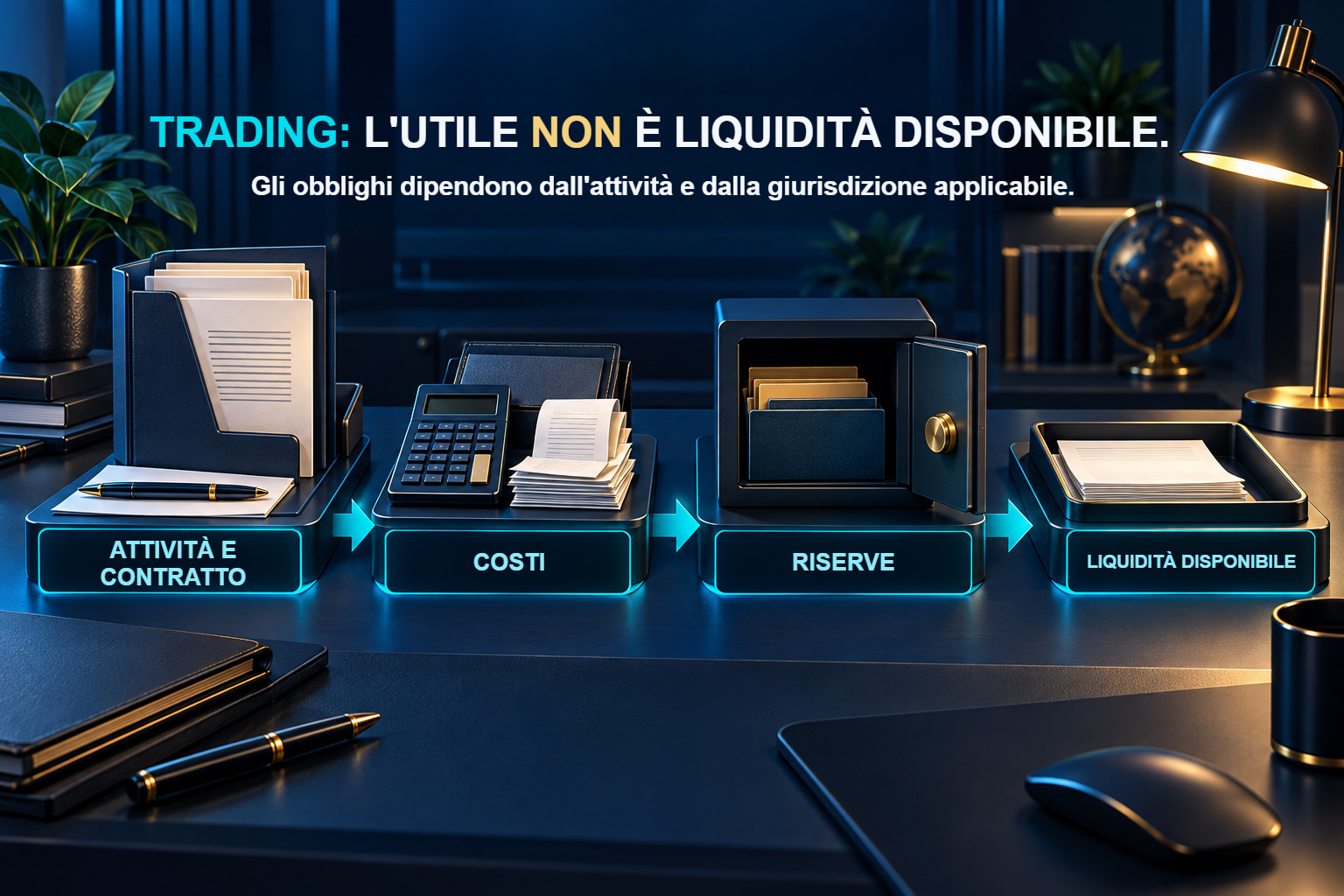 Uno spazio di lavoro per costi, contratti, denaro incassato e obblighi imminenti.