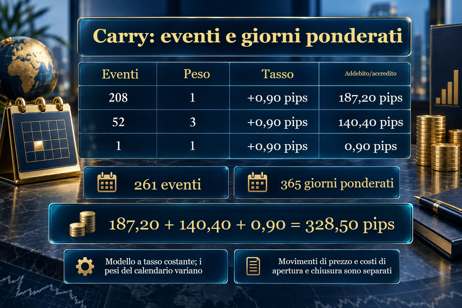Carry: eventi di adeguamento e giorni di finanziamento ponderati