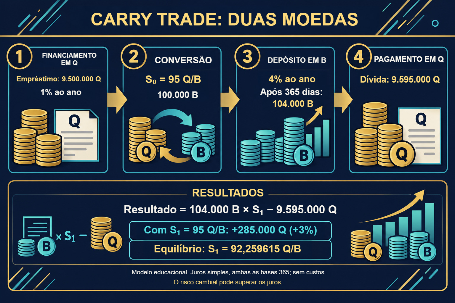 Carry trade em B e Q: fluxos de caixa e ponto de equilíbrio