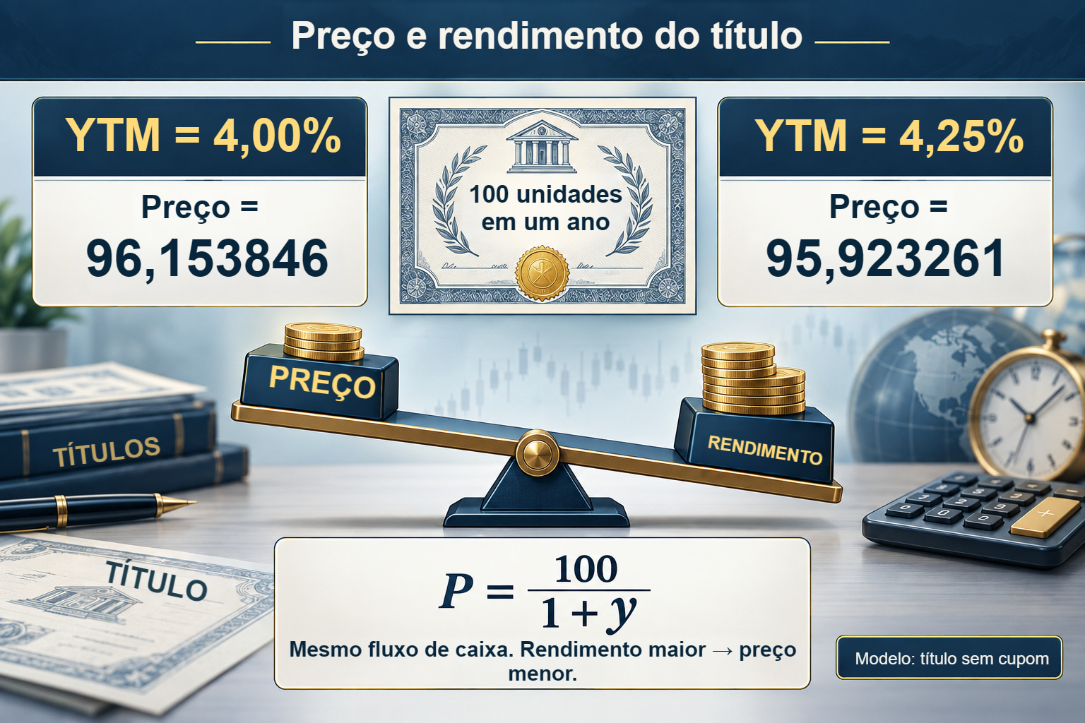 Título sem cupom: o mesmo fluxo de caixa com taxas de rendimento diferentes