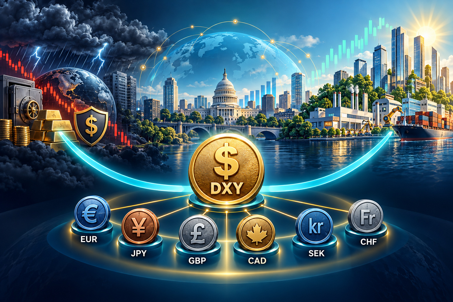 DXY: a cesta de moedas e a estrutura do Dollar Smile