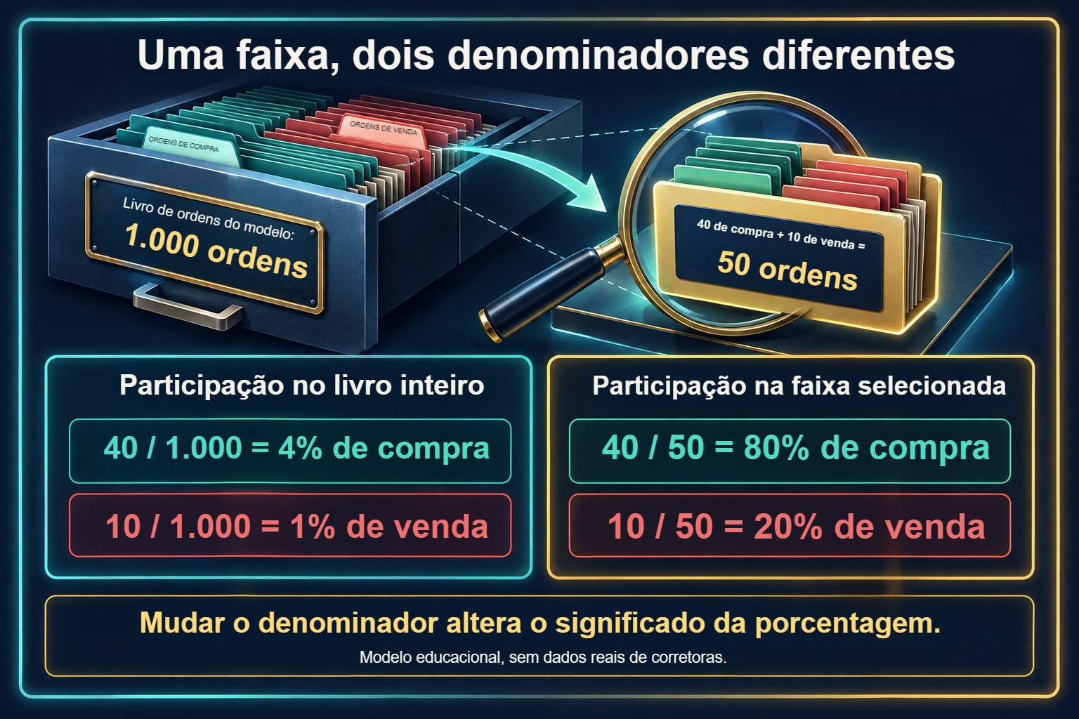 Livro de ordens: percentuais da amostra inteira e de uma única faixa