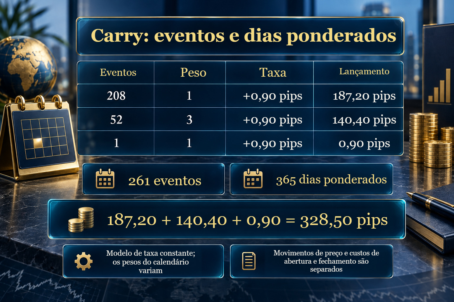 Carry: eventos de lançamento e dias de financiamento ponderados