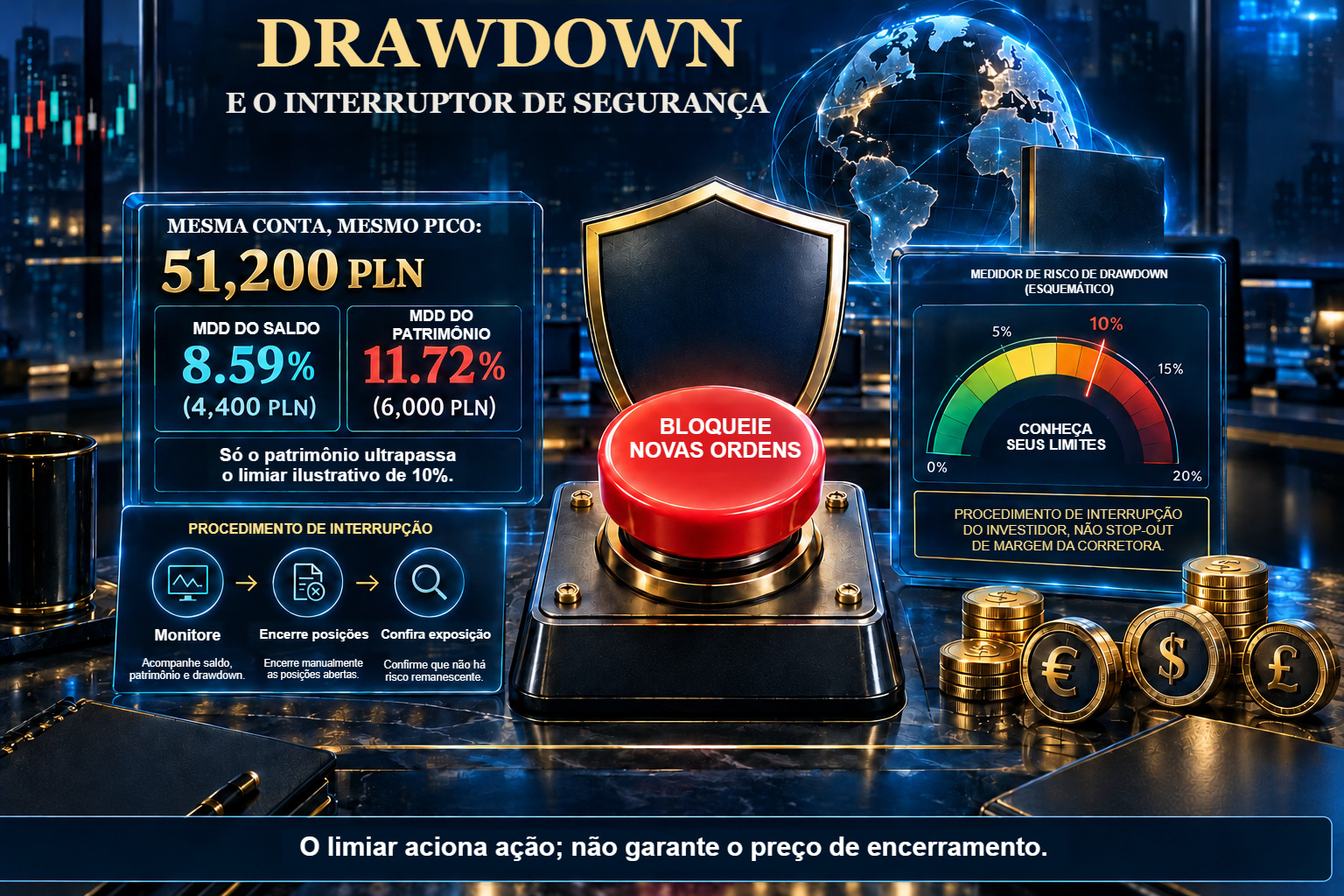 Drawdown: MDD do saldo de 8,59% e do patrimônio de 11,72%, a partir do pico de 51.200 PLN.