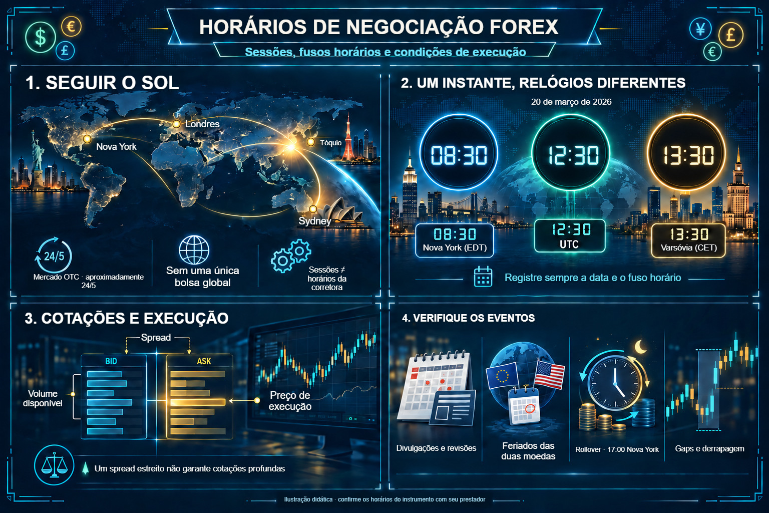 Horários de negociação Forex: centros financeiros, relógios, cotações e execução