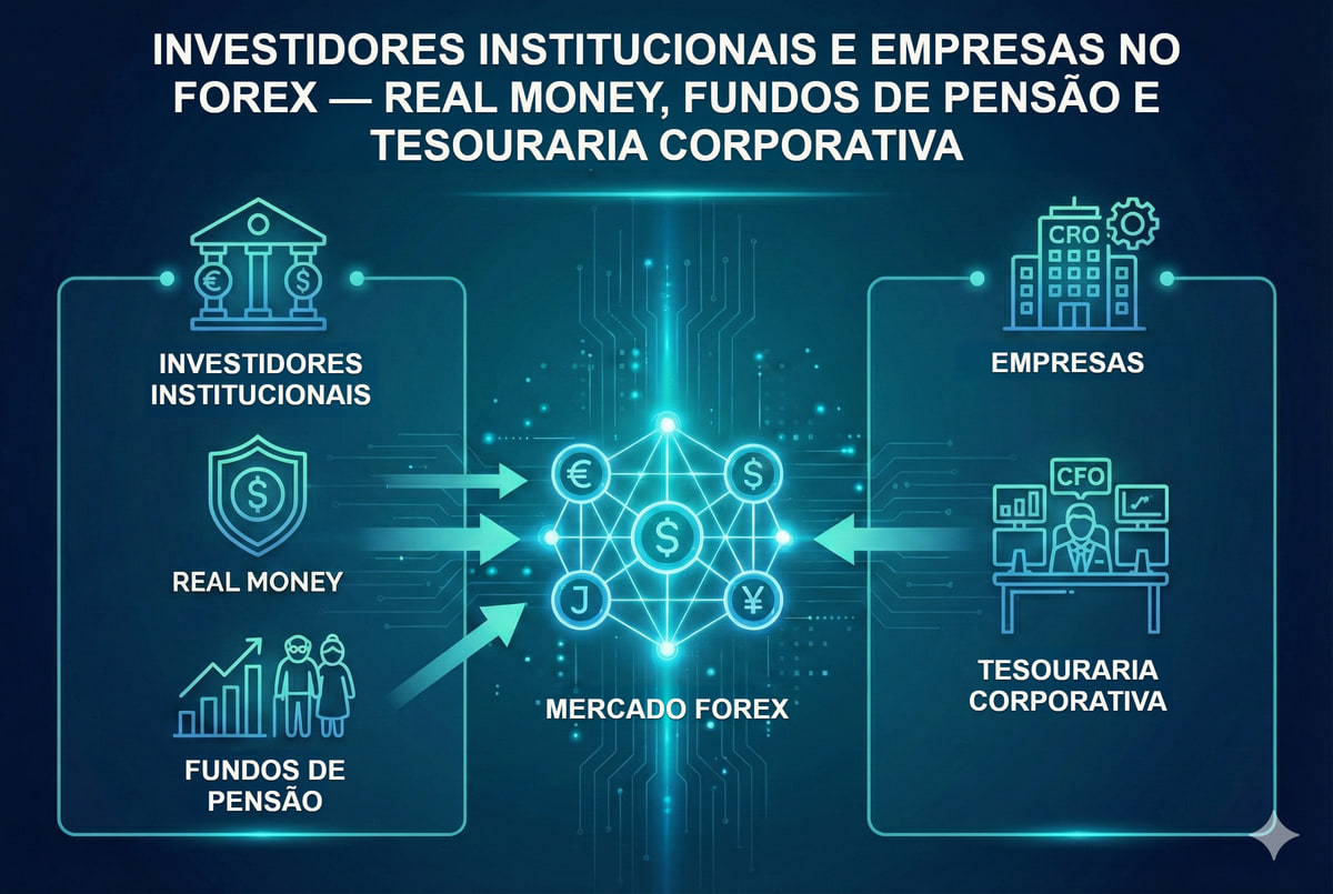 Investidores institucionais e empresas no mercado cambial. Investidores e empresas usam FX para investir, financiar-se e cobrir exposições, conforme seus mandatos.
