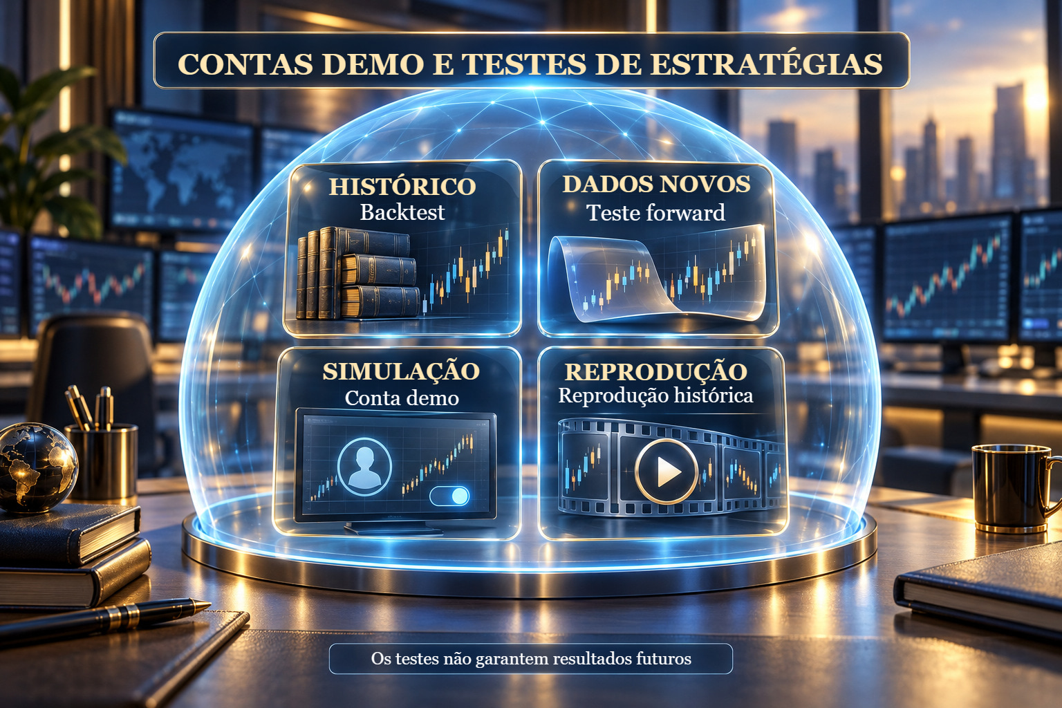 Cena educativa ilustrativa sobre testes de estratégias.