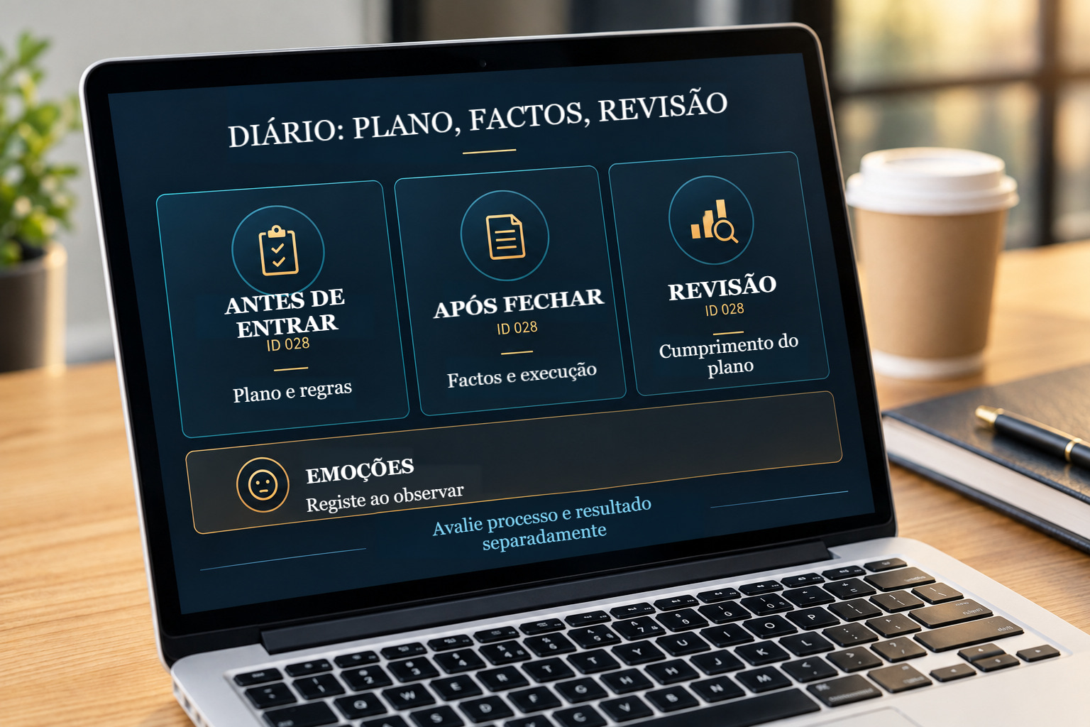 Diário ilustrativo com plano antes da entrada, factos após o fecho e revisão posterior.