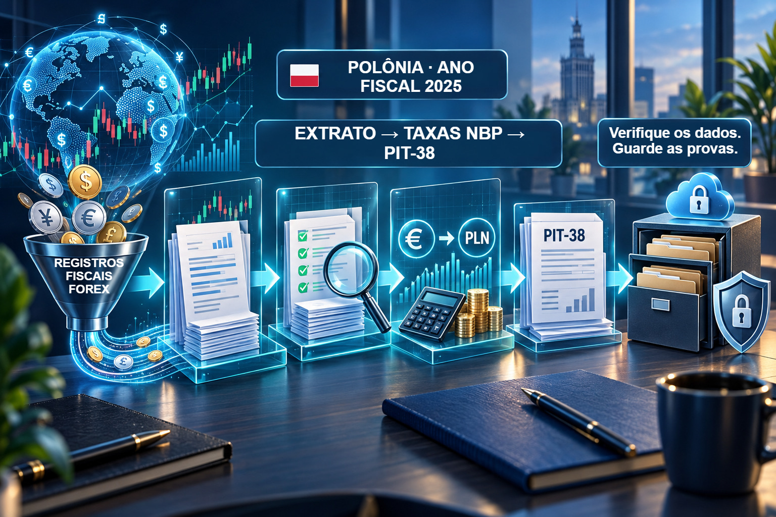 Polônia: registros verificados da corretora e conversão NBP para a declaração PIT-38 de 2025