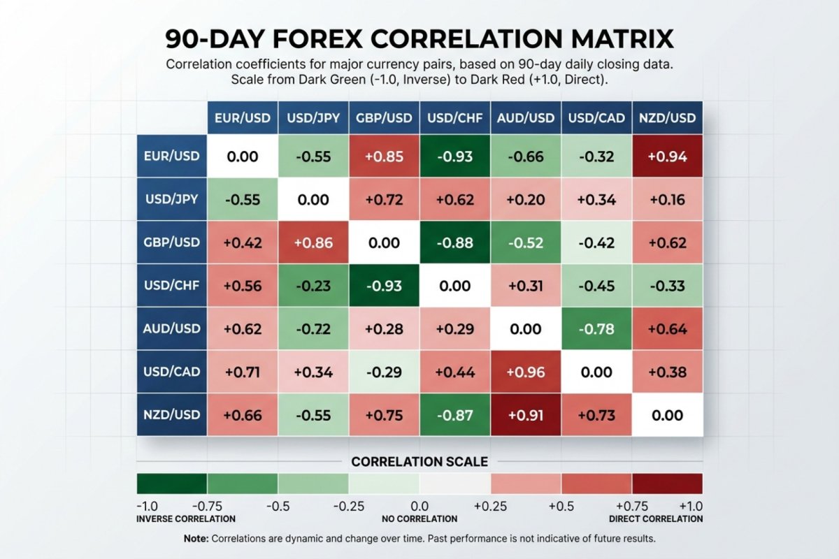 El estrechamiento de la dependencia entre pares con la misma divisa en un periodo de cambio violento de precio – un esquema direccional, sin valores de coeficientes; la ventana de 90 sesiones con la que se etiqueta el esquema es un parámetro de ejemplo de una medición así y no un valor que se lea del dibujo – ningún coeficiente y ninguna ventana entran en los cálculos de este artículo; medir la dependencia, sus cuatro parámetros y el cálculo de la exposición agregada pertenecen al artículo 9.9