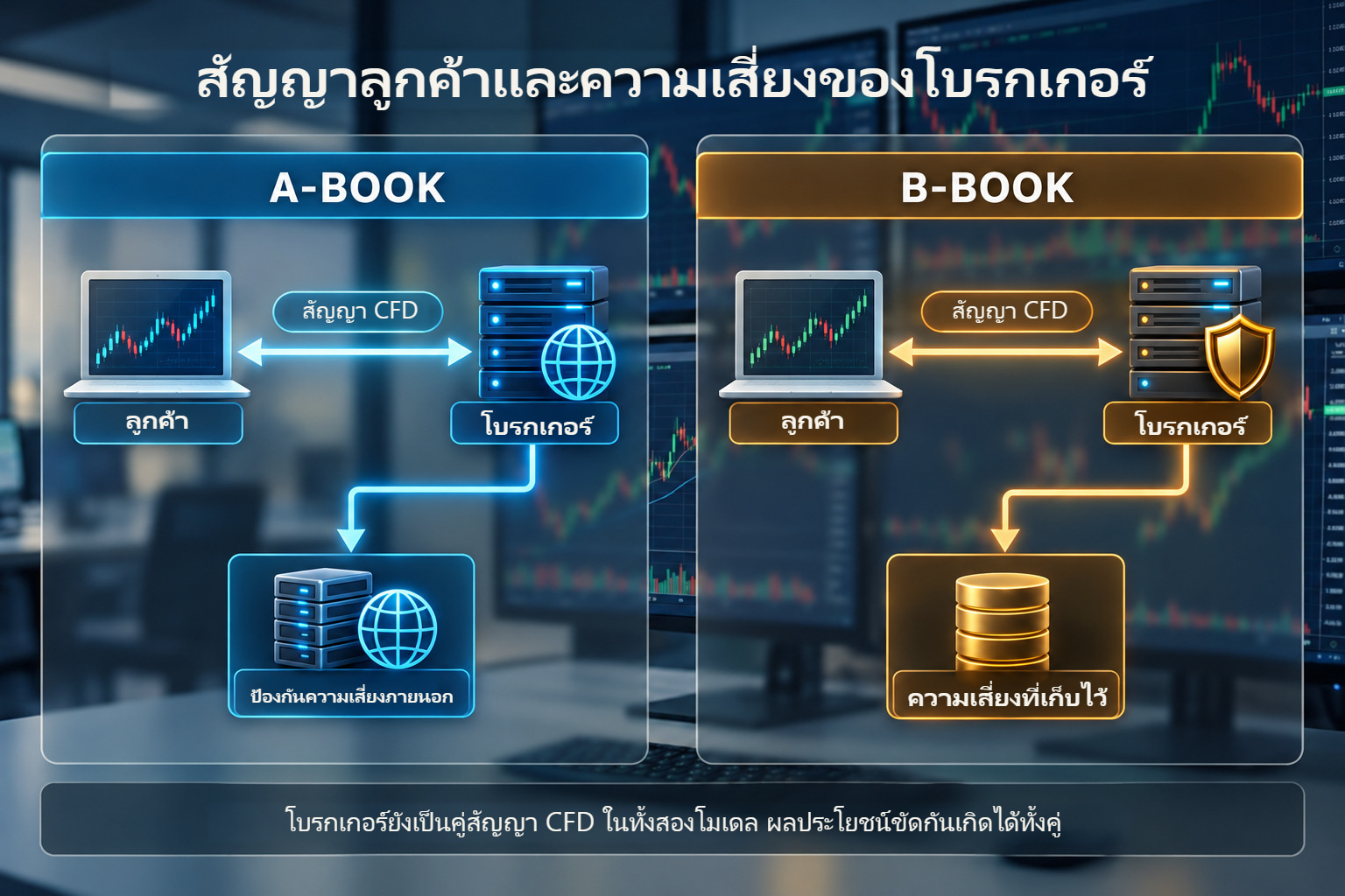 สัญญา CFD ระหว่างลูกค้ากับโบรกเกอร์ และการจัดการความเสี่ยงแยกของโบรกเกอร์