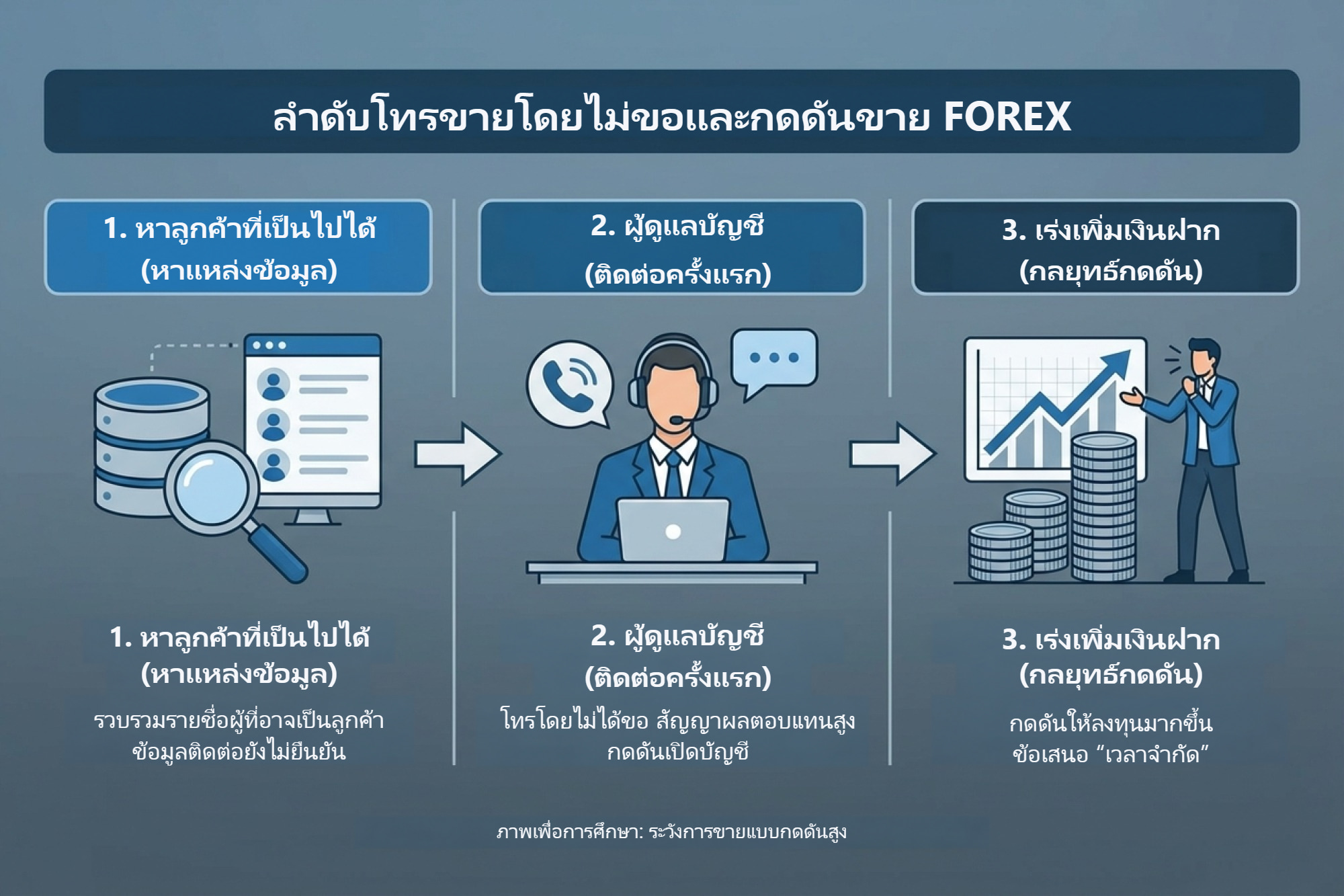 ติดต่อโดยไม่ขอ กดดันขาย และขอให้เพิ่มเงินฝาก