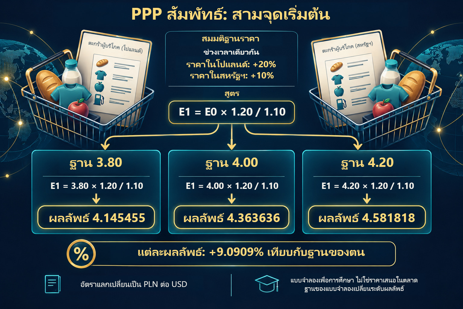 PPP สัมพัทธ์: สามอัตราเริ่มและสมมติราคาร่วม
