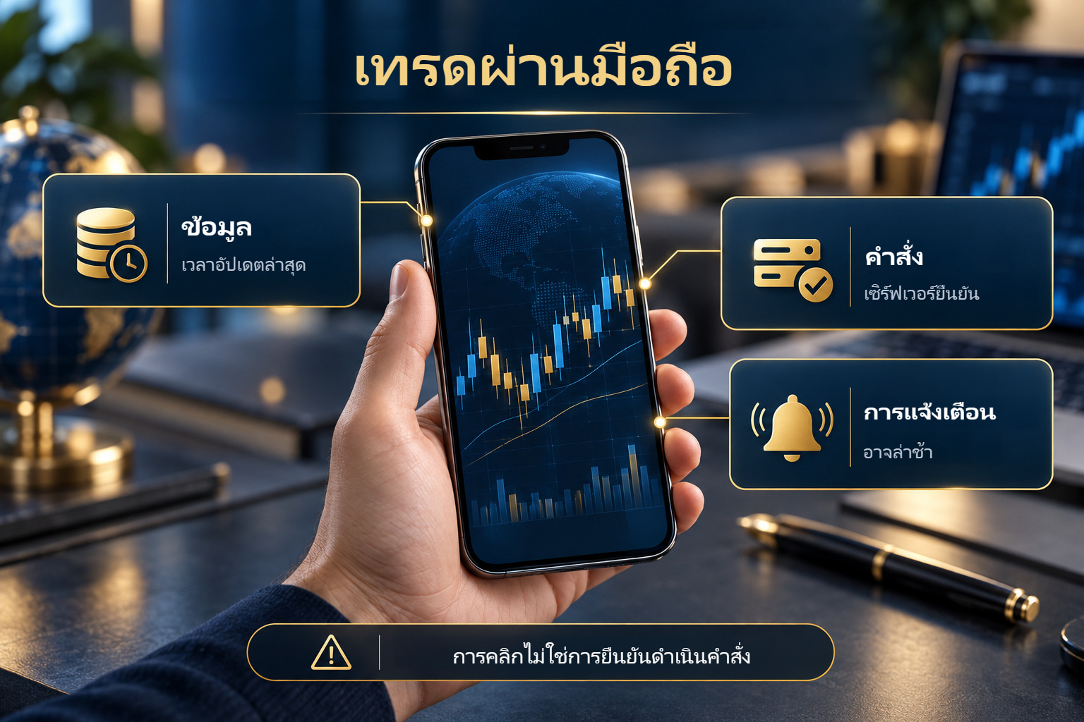 ภาพประกอบเพื่อการศึกษาเกี่ยวกับการเทรดผ่านมือถือ