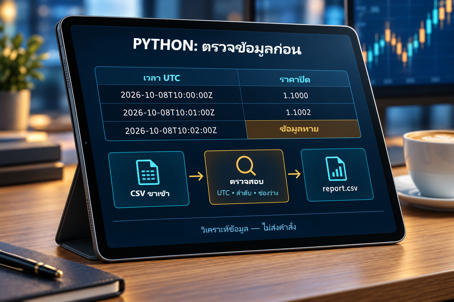Notebook วิจัยแนวคิดพร้อมข้อมูล UTC ตรวจค่าขาด และส่งออกผล ไม่ส่งคำสั่ง