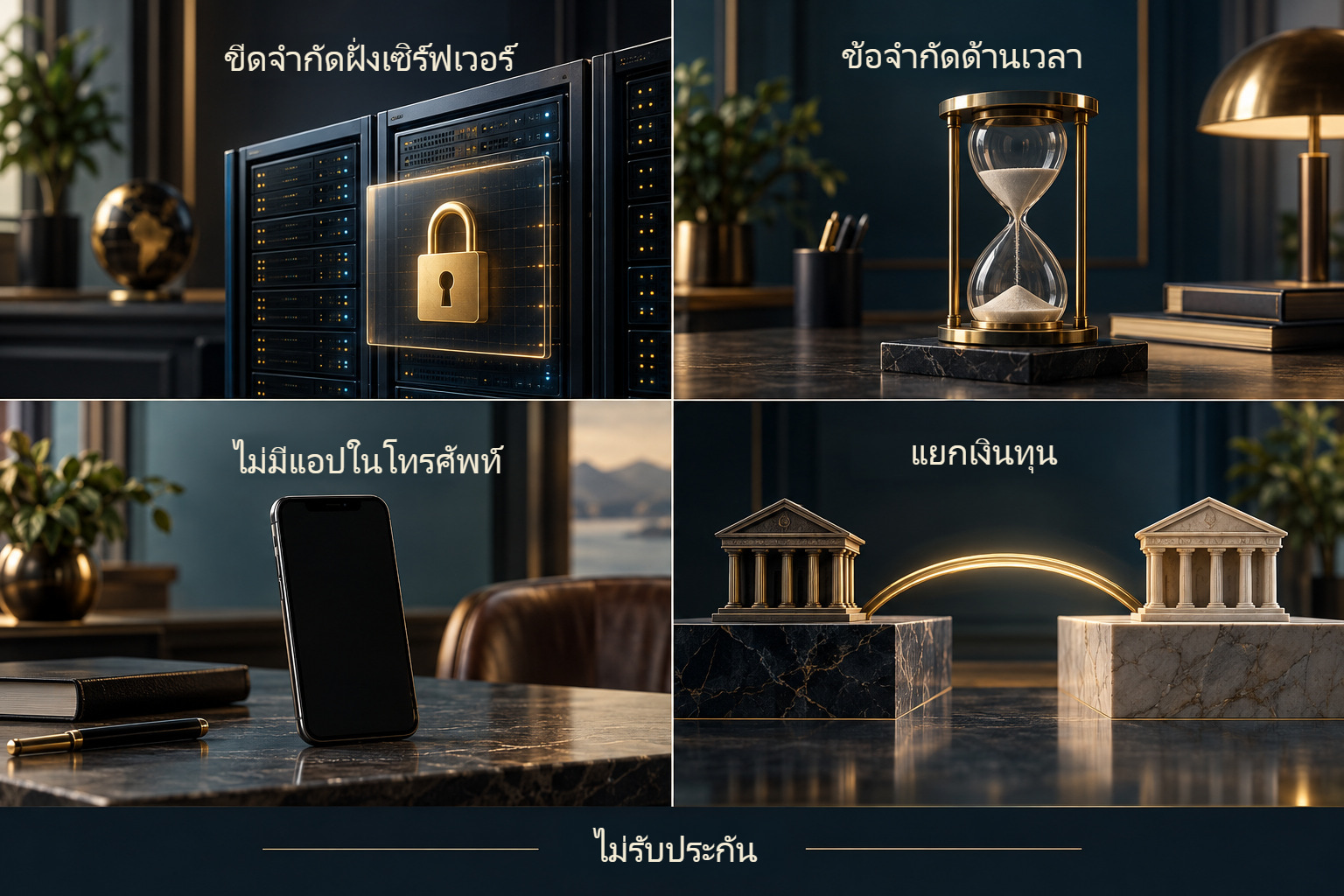ตัวอย่างด่านสี่แบบ: เพดานฝั่งเซิร์ฟเวอร์ กรอบเวลา ลบแอปโทรศัพท์ และแยกเงินทุน