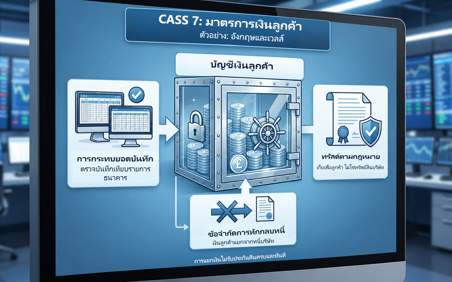 บัญชีเงินลูกค้า CASS 7 บันทึกที่กระทบยอด ทรัสต์ตามกฎหมาย และข้อจำกัดใช้เงินลูกค้าชำระหนี้บริษัท