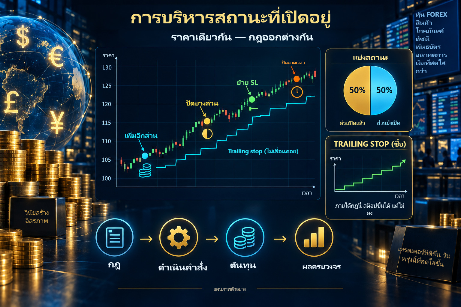 การบริหารสถานะเปิด: อัปเดต SL เกณฑ์ย้ายไปจุดเข้า ปิดบางส่วน และควบคุมความเสี่ยงจากสถานะ