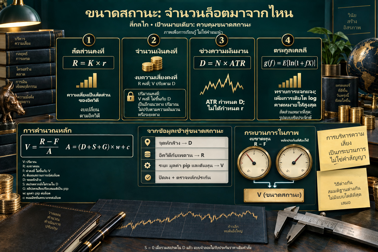 การกำหนดขนาดสถานะด้วยสัดส่วนคงที่ จำนวนเงินคงที่ ช่วง ATR และตระกูลเคลลี โดยตรวจงบขาดทุนและหลักประกันแยกกัน
