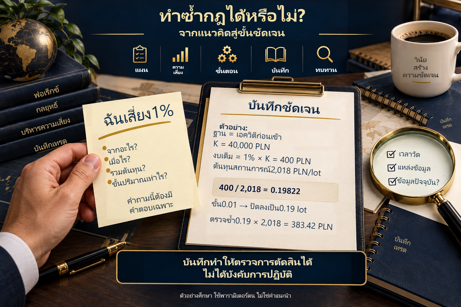 “เสี่ยง1%”ต้องมีฐาน เวลาวัด ต้นทุนเต็ม และขั้น สูตร400/2,018ได้ประมาณ0.1982 lot หรือ0.19หลังขั้น0.01