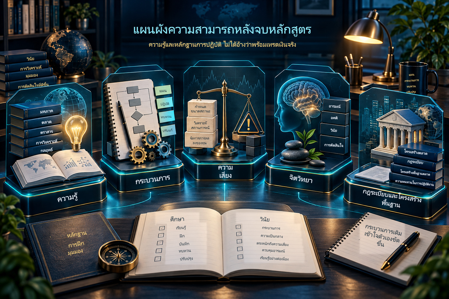 ห้าด้านของบัตรหลังจบหลักสูตร: ความรู้ กระบวนการ ความเสี่ยง จิตวิทยา และกฎระเบียบกับโครงสร้างพื้นฐาน
