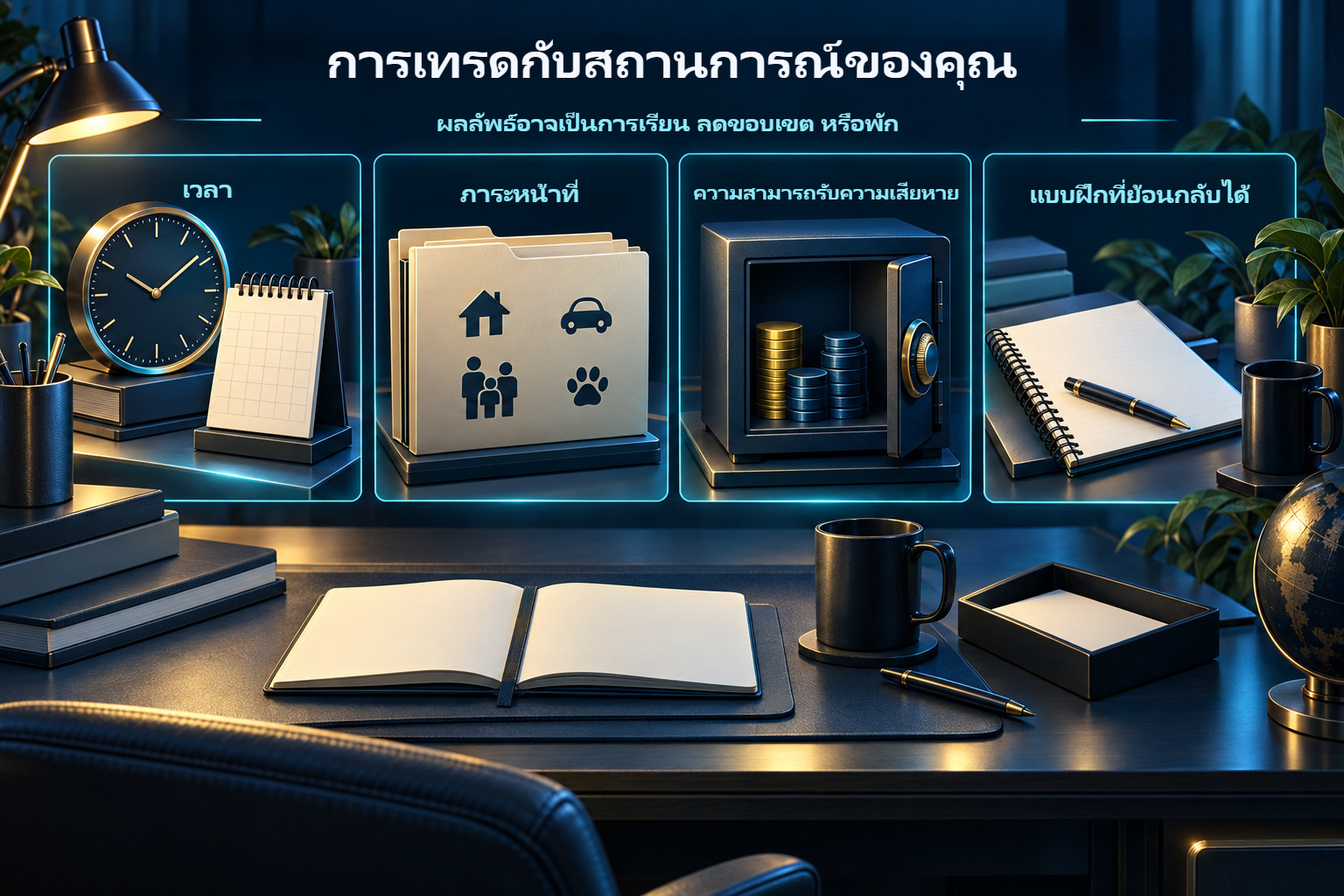 ภาพบัตรเงื่อนไขกิจกรรม: เวลา งบประมาณ ภาระผูกพัน และทิศทางที่มี