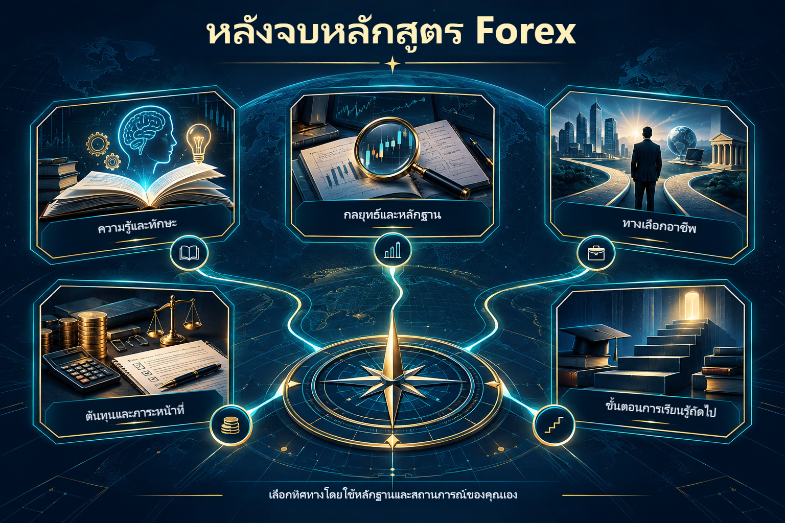 ห้าหัวข้อหลังจบหลักสูตร: ความรู้ กลยุทธ์และหลักฐาน ทางเลือกอาชีพ ต้นทุน และการเรียนรู้ต่อ