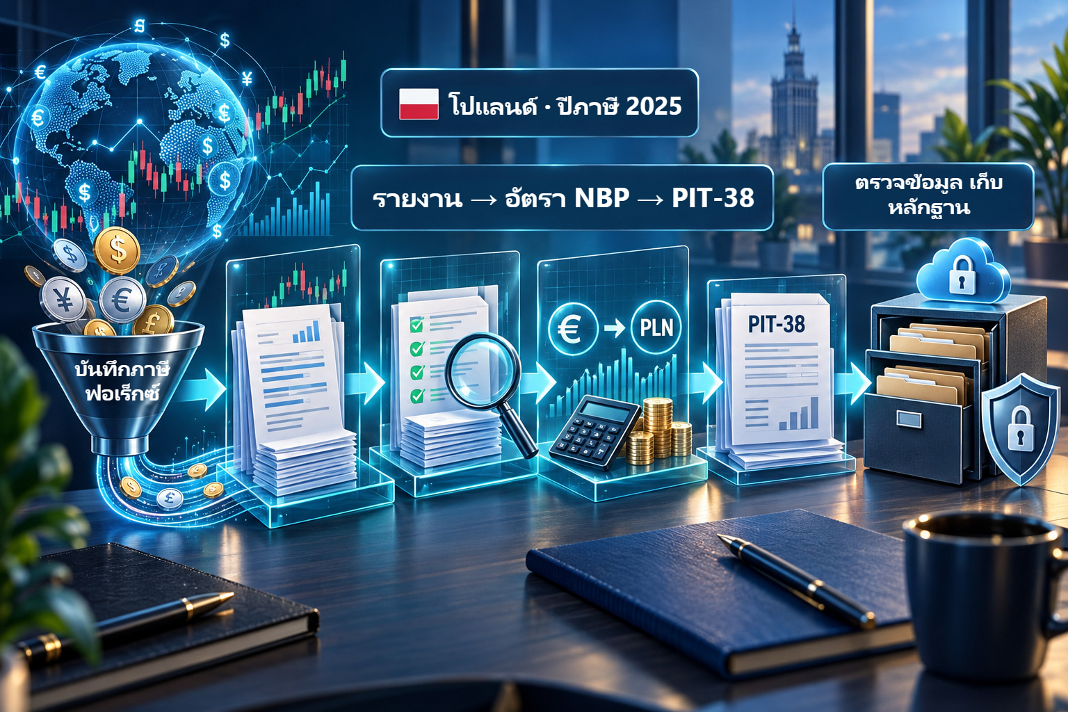 โปแลนด์: ตรวจบันทึกโบรกเกอร์และแปลง NBP สำหรับ PIT-38 ปี 2025