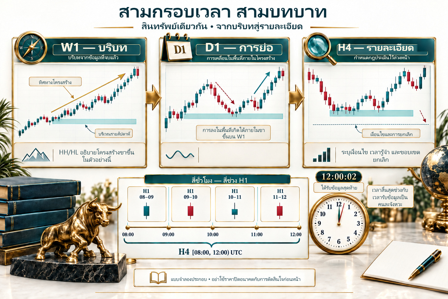 W1, D1 และ H4: สามบทบาทและเวลาพร้อมใช้ของข้อมูล