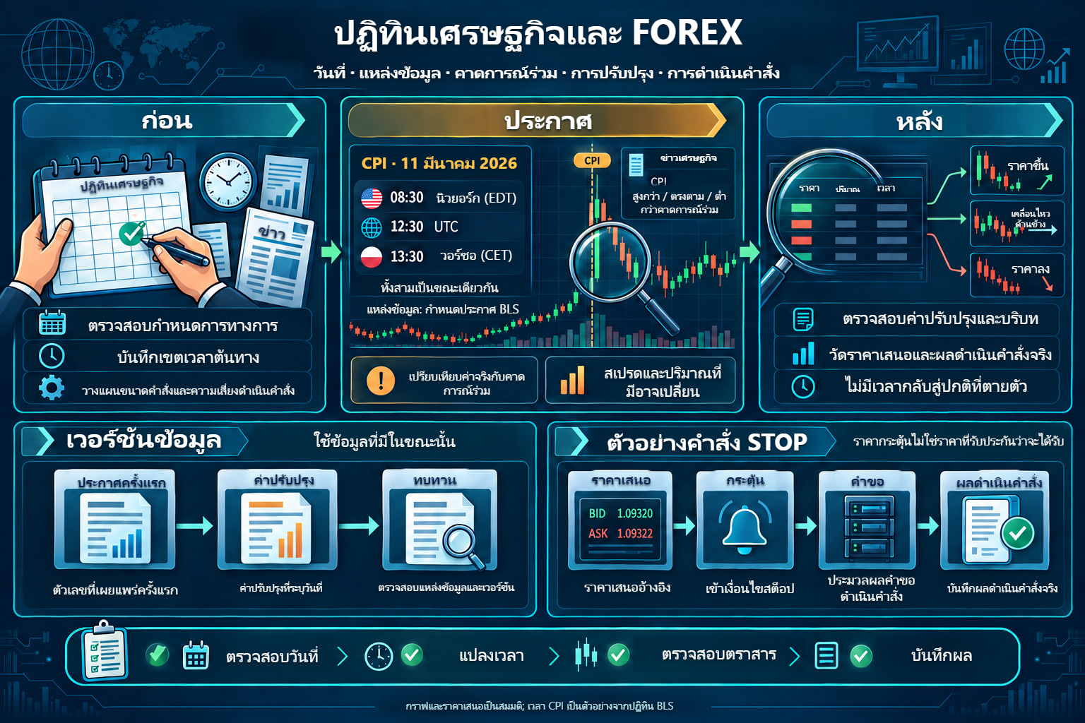 ปฏิทินเศรษฐกิจ: วันที่ เขตเวลา การปรับปรุงข้อมูล และการดำเนินคำสั่ง stop