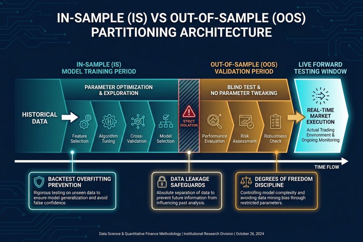 In-sample vs out-of-sample data partitioning and forward testing architecture