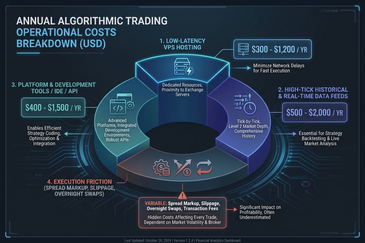 Costos de operar trading algoritmico – VPS, datos, herramientas, spread/comision, tiempo de desarrollo: desglose anual
