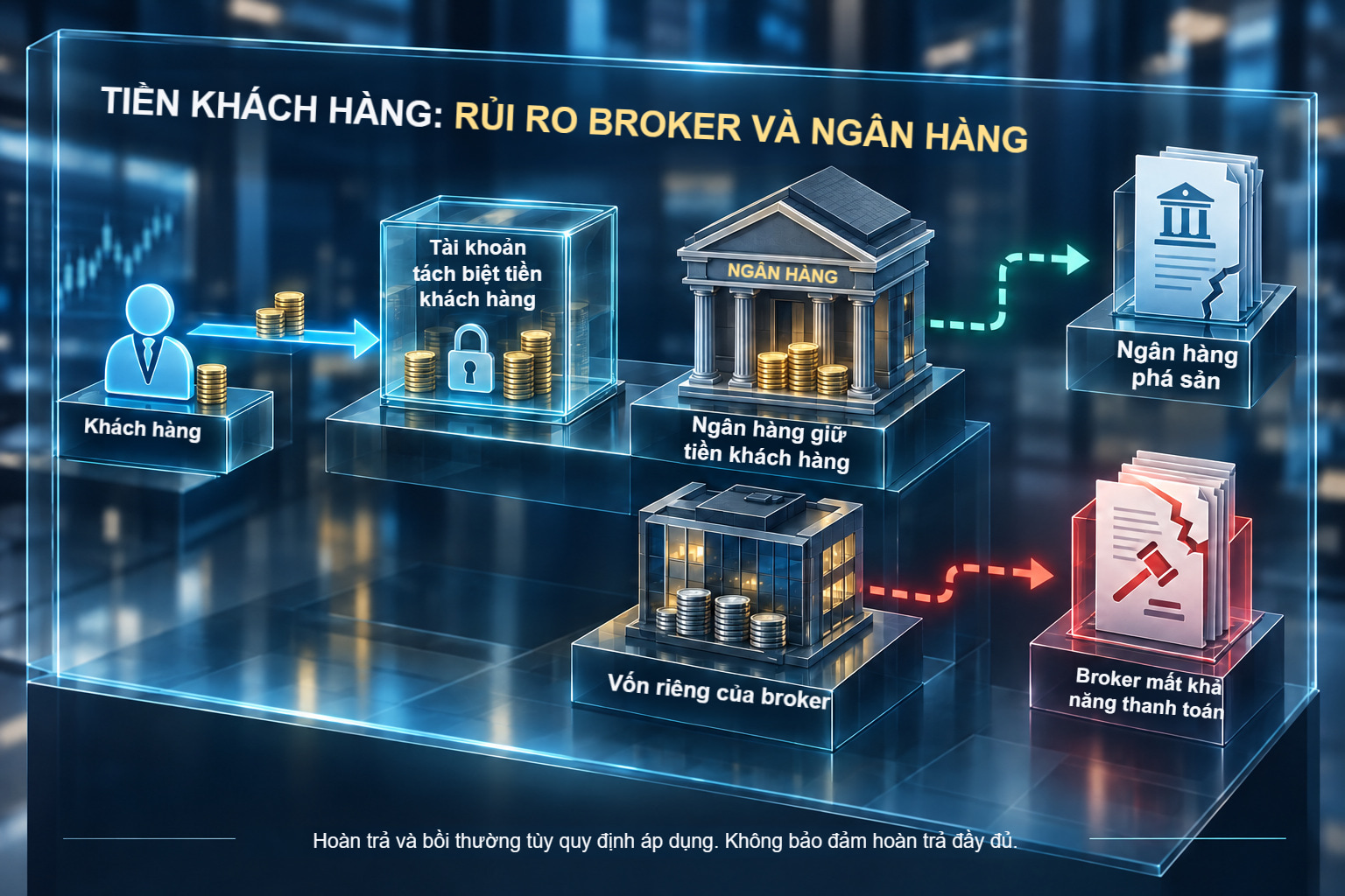 Sơ đồ tách biệt tiền khách trong tài khoản ngân hàng được bảo vệ khỏi vốn riêng broker