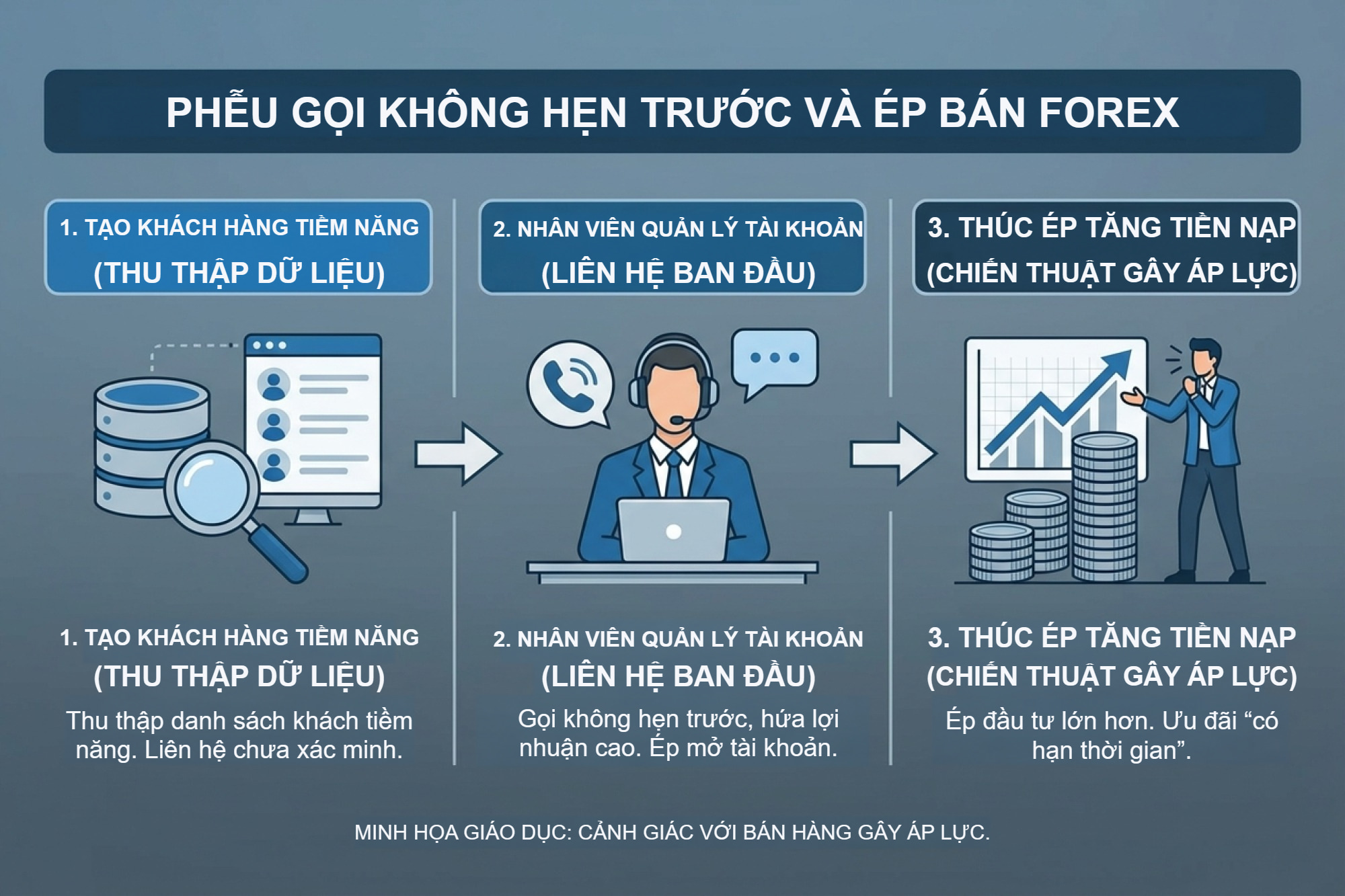 Tự ý liên hệ, gây áp lực bán hàng và yêu cầu tăng tiền nạp