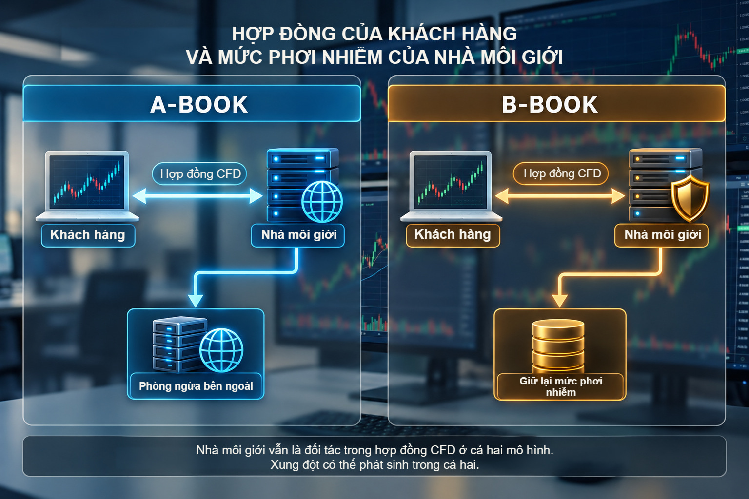 Hợp đồng CFD của khách hàng với nhà môi giới và hoạt động quản lý mức phơi nhiễm riêng của nhà môi giới.