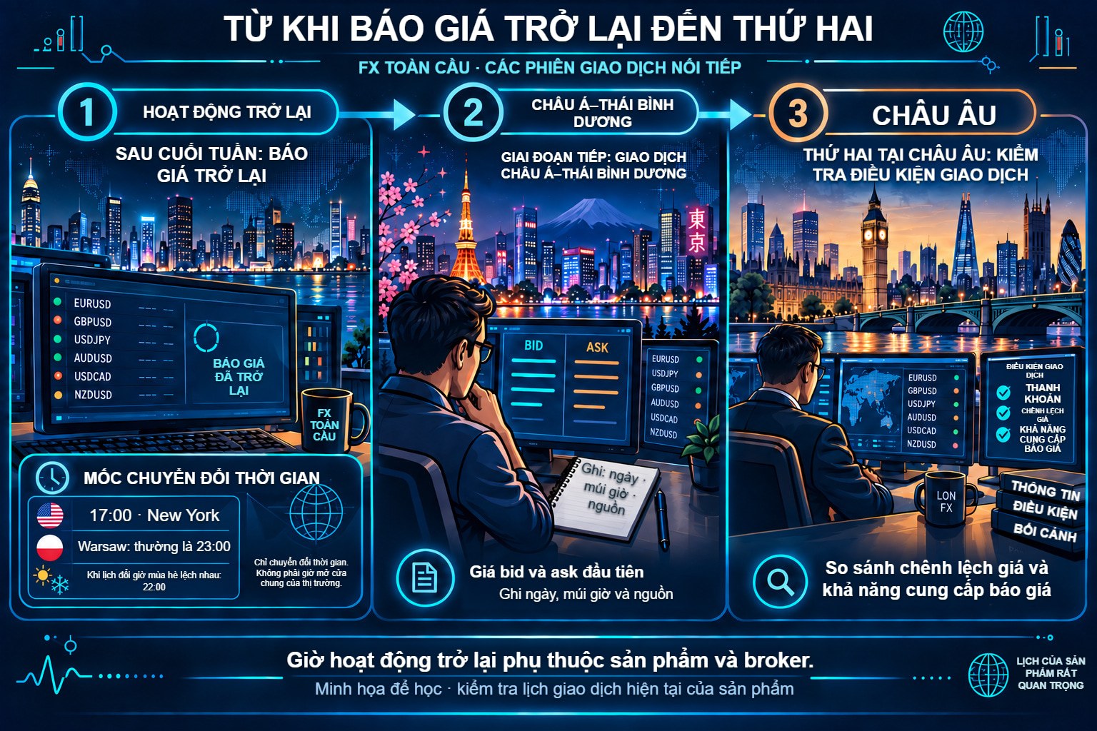 Báo giá trở lại: New York, UTC, đồng hồ địa phương và giờ sản phẩm