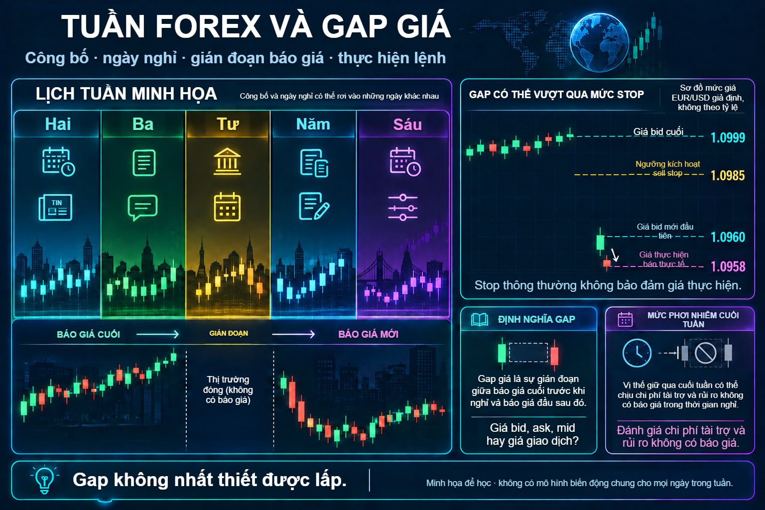 Tuần giao dịch và gap EUR/USD: bid cuối, mức stop, báo giá mới đầu tiên và kết quả thực hiện