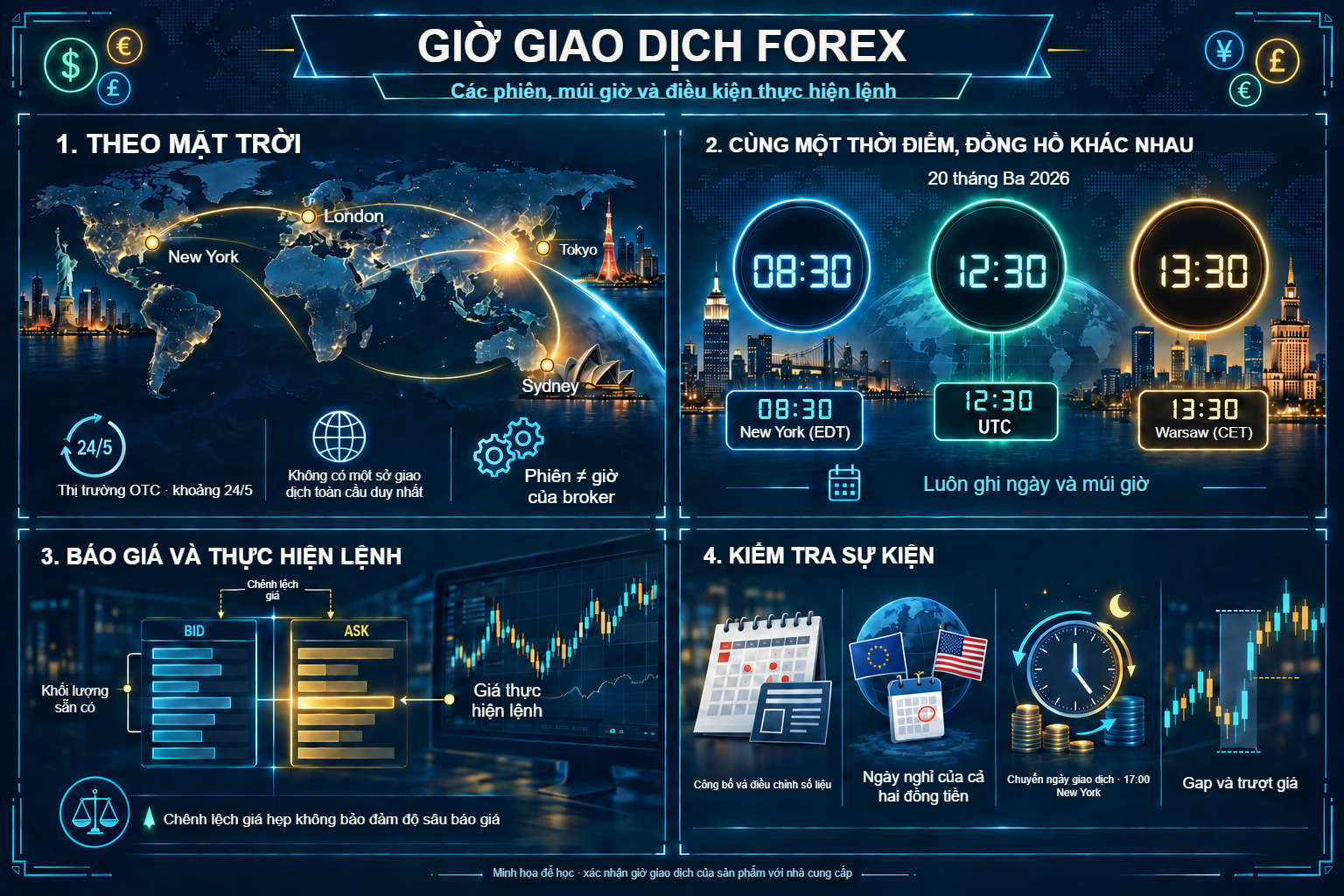 Giờ giao dịch Forex: trung tâm tài chính, đồng hồ, báo giá và thực hiện lệnh