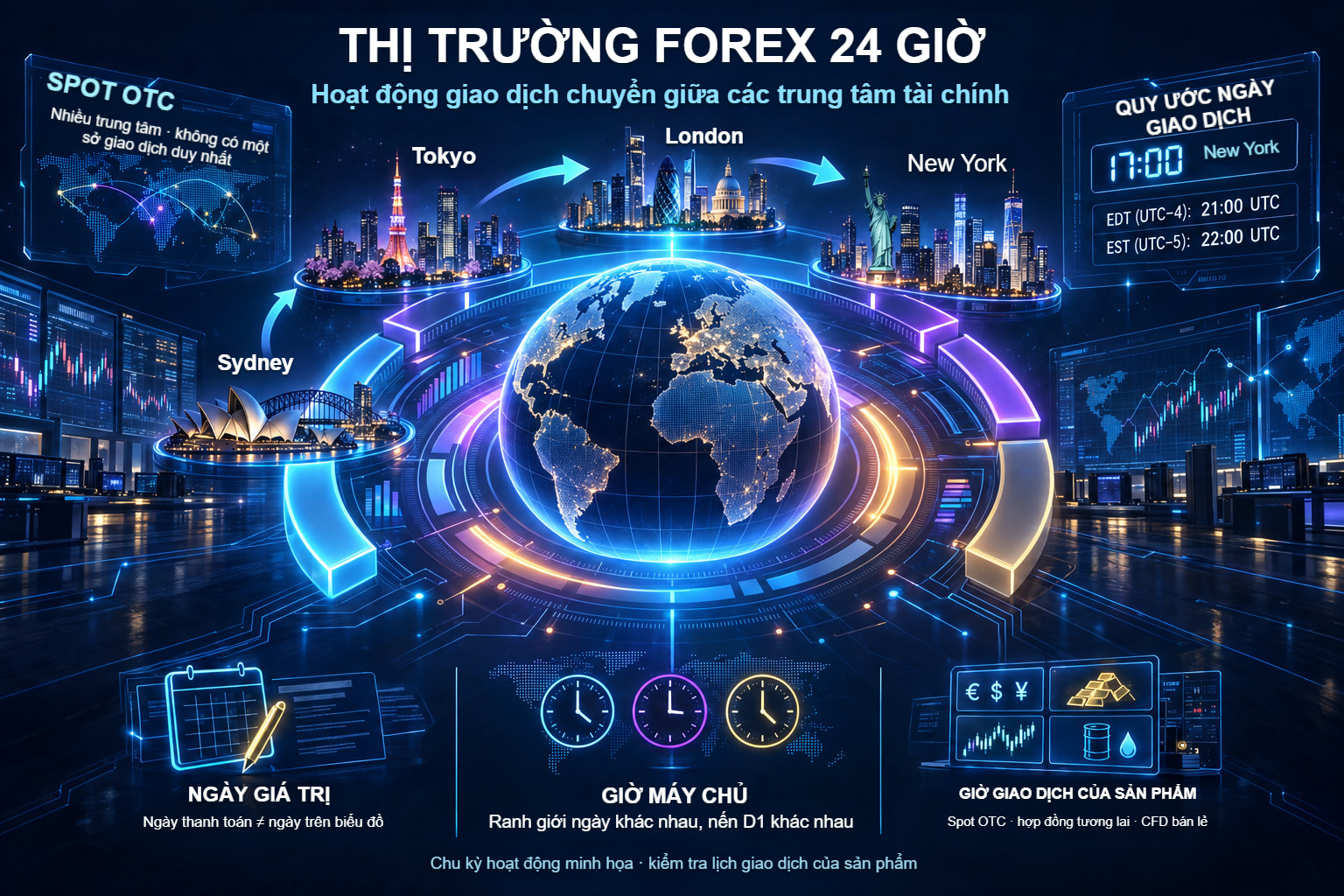 Thị trường OTC: trung tâm tài chính, cuối ngày New York, ngày giá trị và giờ máy chủ