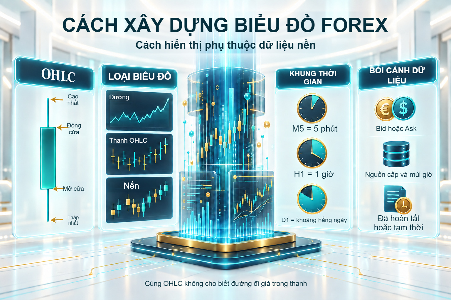 Cấu tạo biểu đồ: OHLC, loại biểu đồ, khung thời gian và nguồn dữ liệu