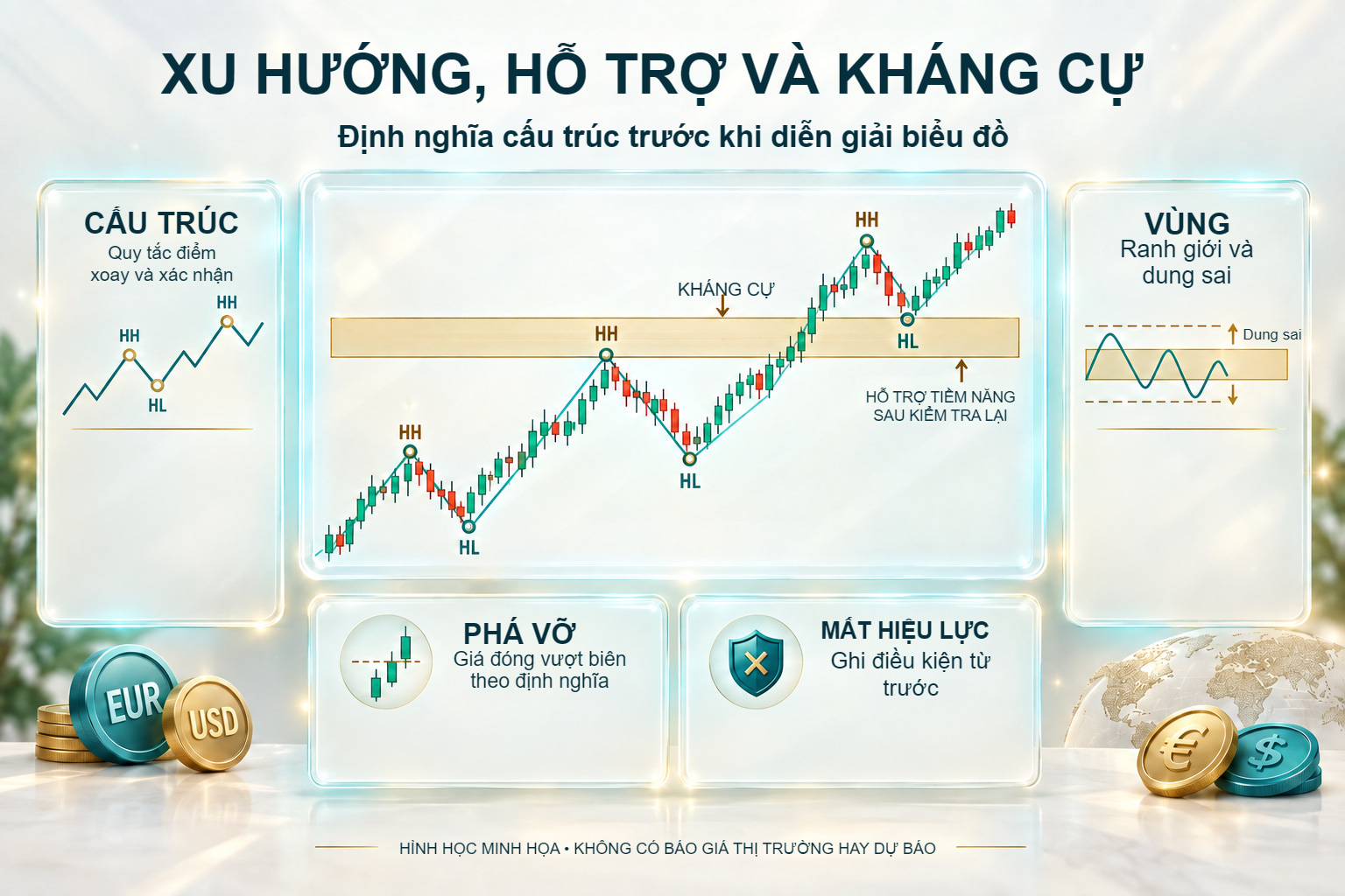 Xu hướng, hỗ trợ, kháng cự và vùng đổi vai trò sau phá vỡ