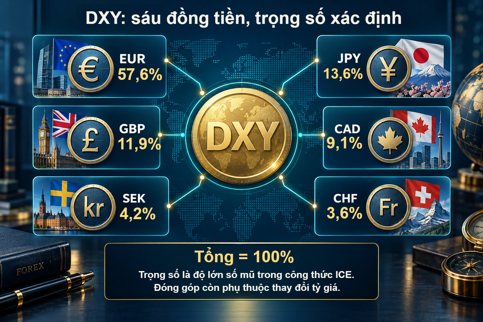 DXY: sáu đồng tiền và trọng số ICE
