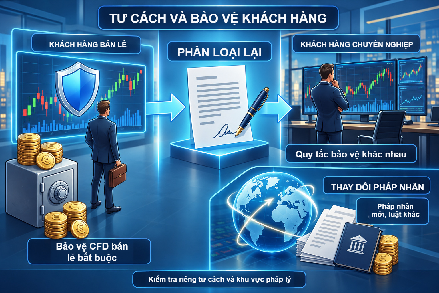 Phân loại lại khách hàng và thay đổi pháp nhân được thể hiện thành hai quy trình riêng.